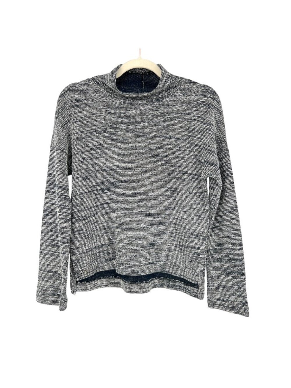 Madewell High Neck Speckled Knit Pullover Knit Top Navy Blue White Size Small